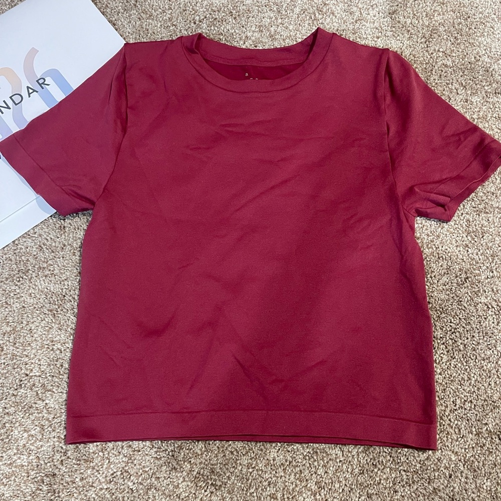 Women's Short Sleeve Crewneck Top - Burgundy a new day brand large